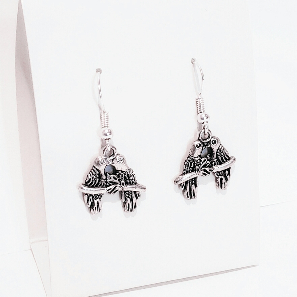 N. Silver Lovebird French Hook Earrings
